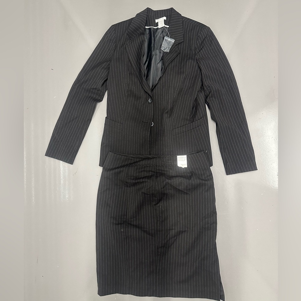 Worthington Black Pinstripe Skirt Suit